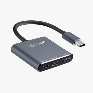 POWERUP Mini Splitter 3IN1 Type C USB Hub (Type C/HDMI/USB) - Gunmetal