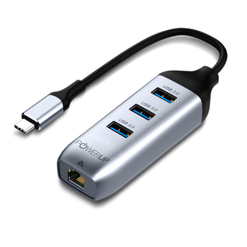 POWERUP Mini Splitter 4IN1 Type C USB Hub (LAN/3 USB) - Gunmetal