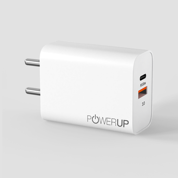 POWERUP Turbo 30W PD Type C + USB QC 3.0 Wall Charger - White