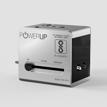 POWERUP World Travel Adapter with Dual USB Port + Type C Wall Charger - Silver