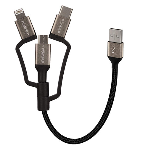 POWERUP 3IN1 Cable USB A to Micro USB | Type C | Lightning 12 CM