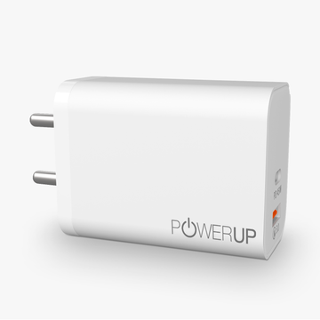 POWERUP Turbo 45W PD Type C + USB QC 3.0 GaN Wall Charger - White
