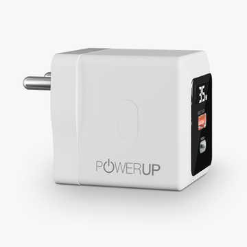 POWERUP Turbo 35W Type C PD + USB QC 3.0 with Display GaN Wall Charger - White