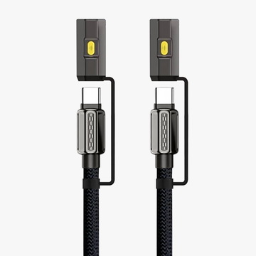 POWERUP Wonder 4IN1 65W Zinc Alloy Braided Cable Type C | Flashlite to Type C | Lighter 1.5 Mtr / 150 cm - Black
