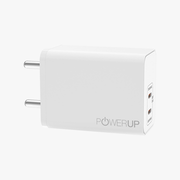 POWERUP Turbo Fast Charge 65W Dual Type C PD GaN Wall Charger - White
