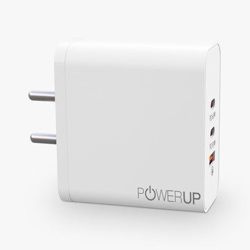 POWERUP Turbo 100W PD Type C + USB QC 3.0 GaN Wall Charger - White