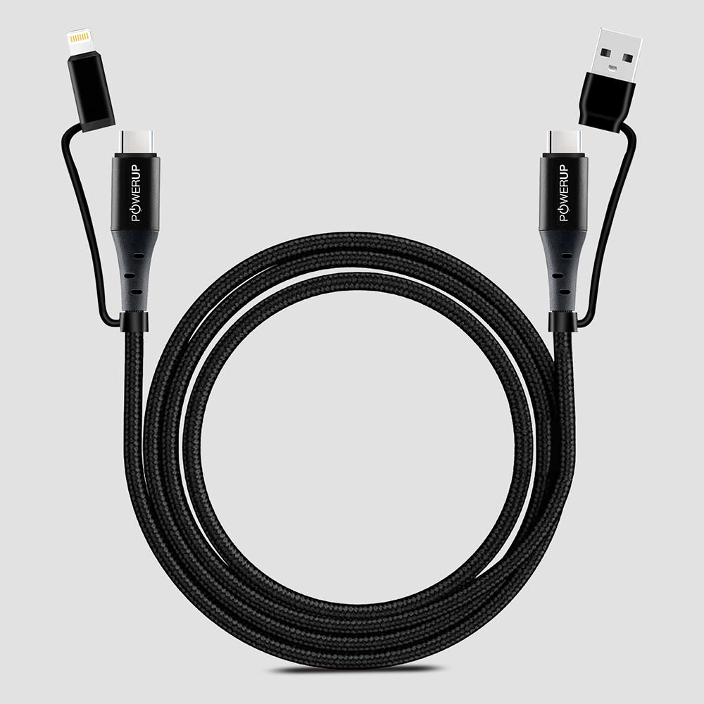 POWERUP 4IN1 Cable USB A | Type C to Type C | Lightning 1.5 Mtr