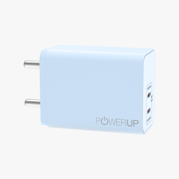 POWERUP Turbo Fast Charge 65W Dual Type C PD GaN Wall Charger - Blue