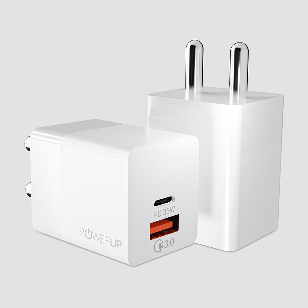 POWERUP Max Charge 35W PD Type C + USB QC 3.0 GaN Wall Charger