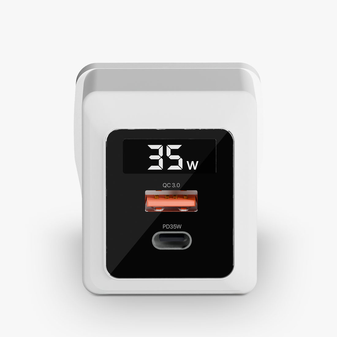 POWERUP 35W PD Type C + USB QC 3.0 with Display GaN Wall Charger - White