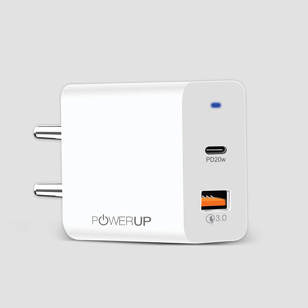 POWERUP Max Charge 20W PD Type C + USB QC 3.0 Wall Charger