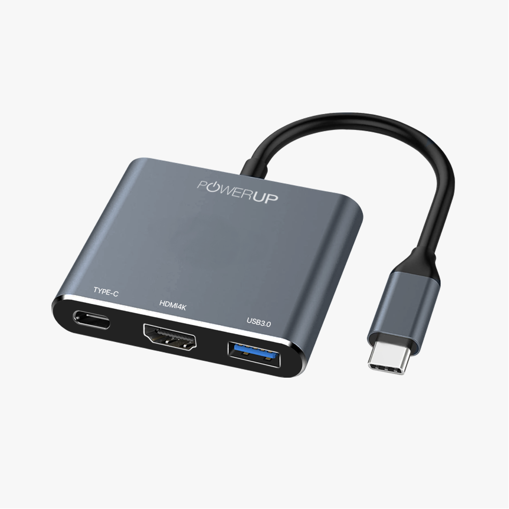 POWERUP Mini Splitter 3IN1 Type C USB Hub (Type C/HDMI/USB) - Gunmetal