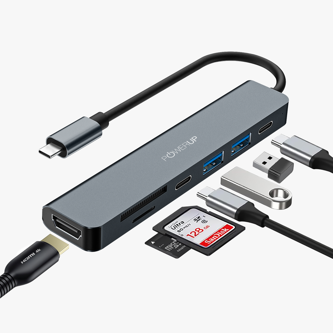 POWERUP 7IN1 Multi-Functional Type C USB Hub (Wired) - Gunmetal