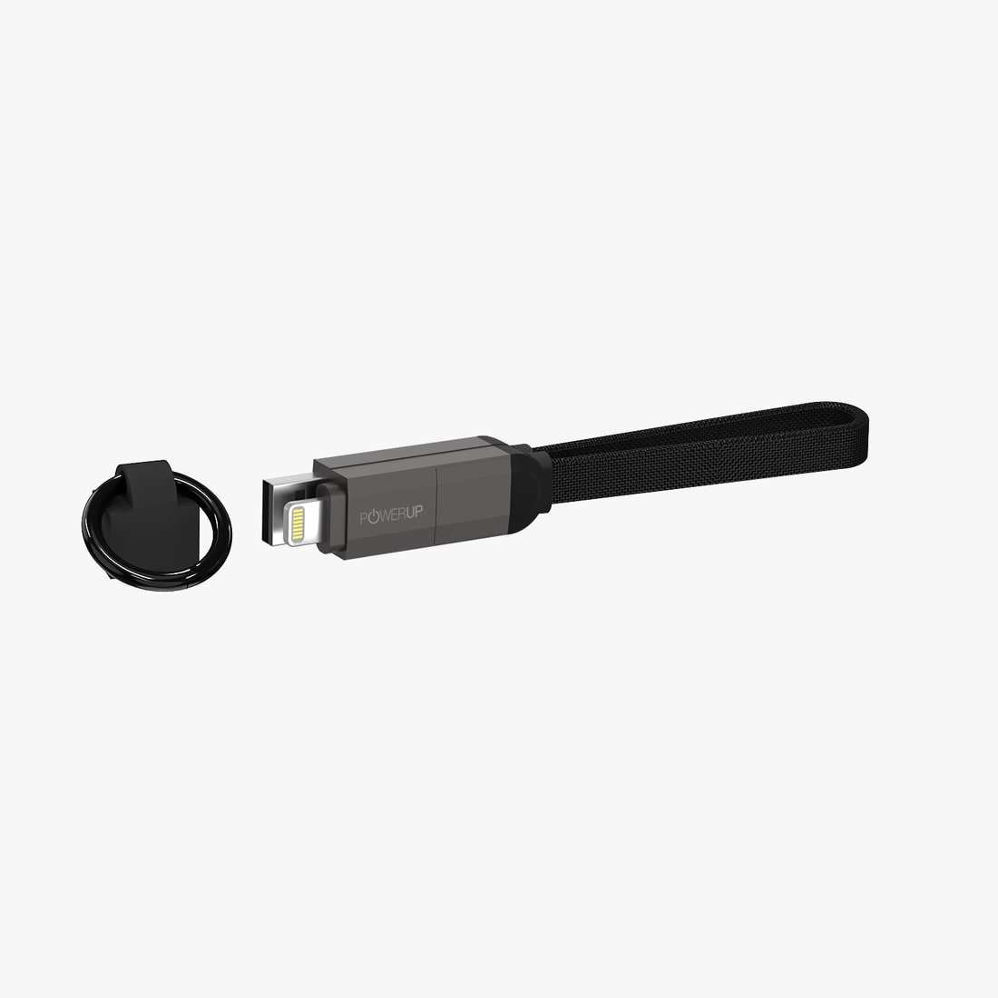 POWERUP Keyring 4IN1 Zinc Alloy Magnetic Cable USB A | Type C to Type C | Lightning 22 cm - Black