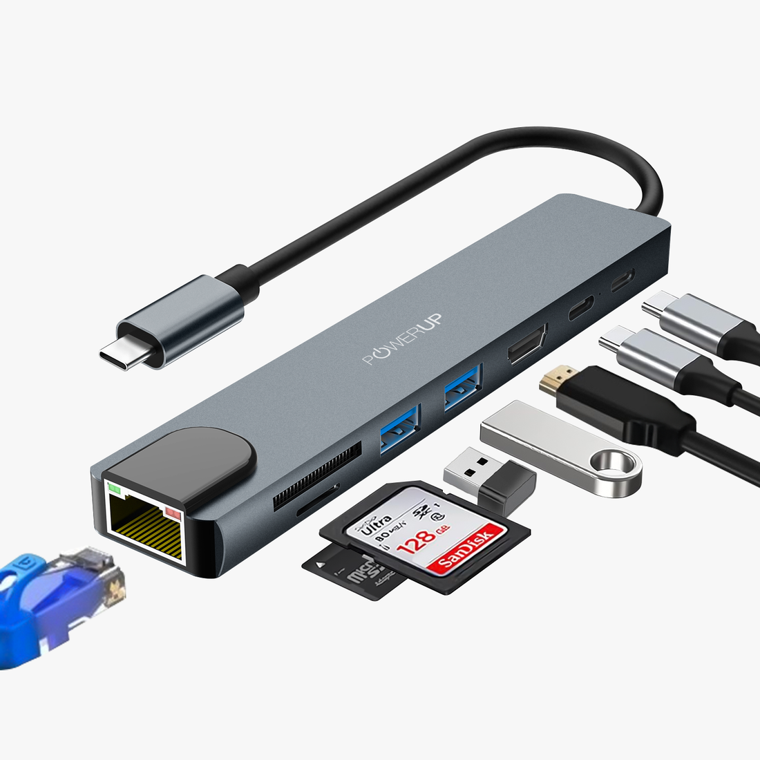 POWERUP 8IN1 Multi-Functional Type C USB Hub - Gunmetal