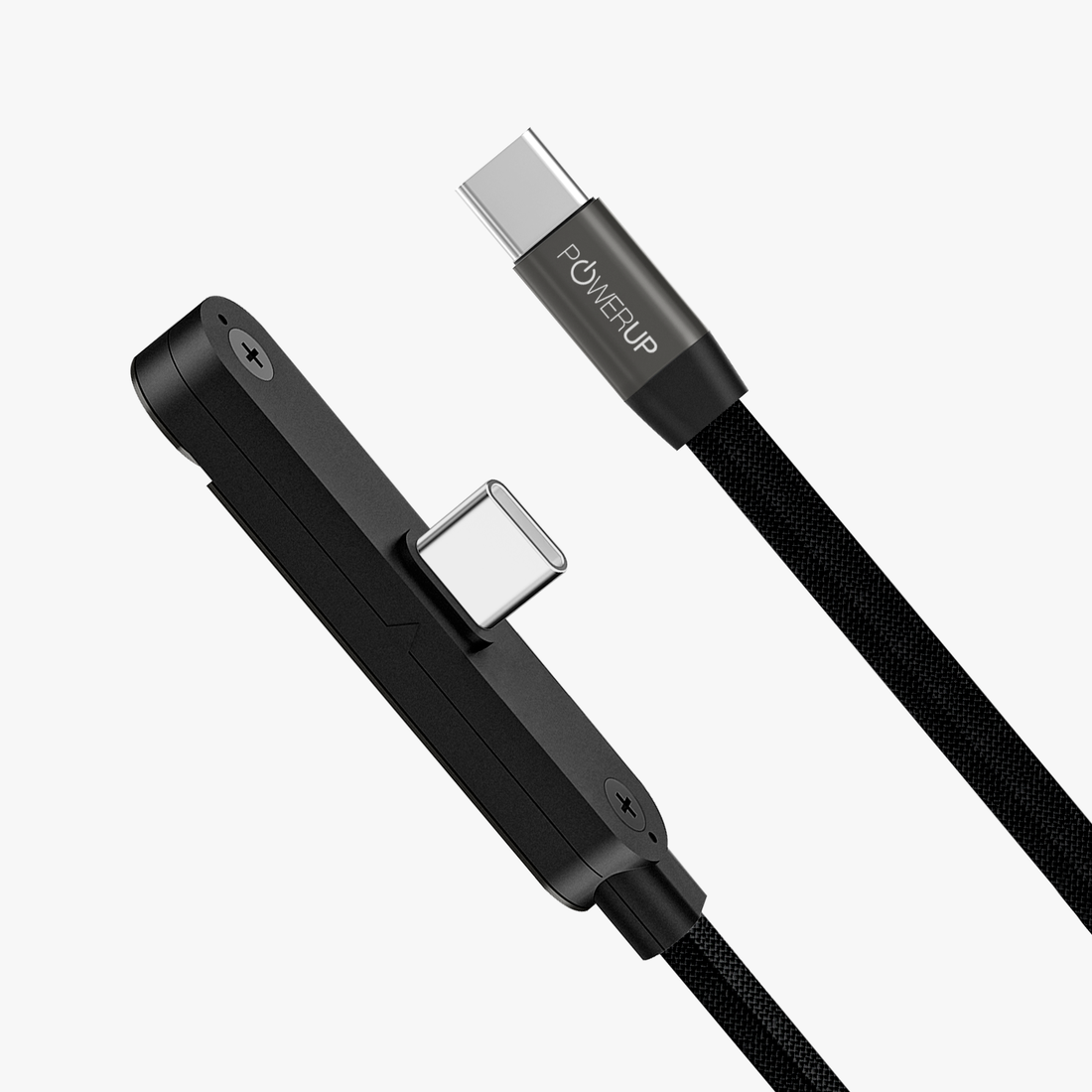 POWERUP Kickstand 2IN1 240W Zinc Alloy Braided Flat Cable Type C to Type C 1.5 Mtr / 150 cm - Black