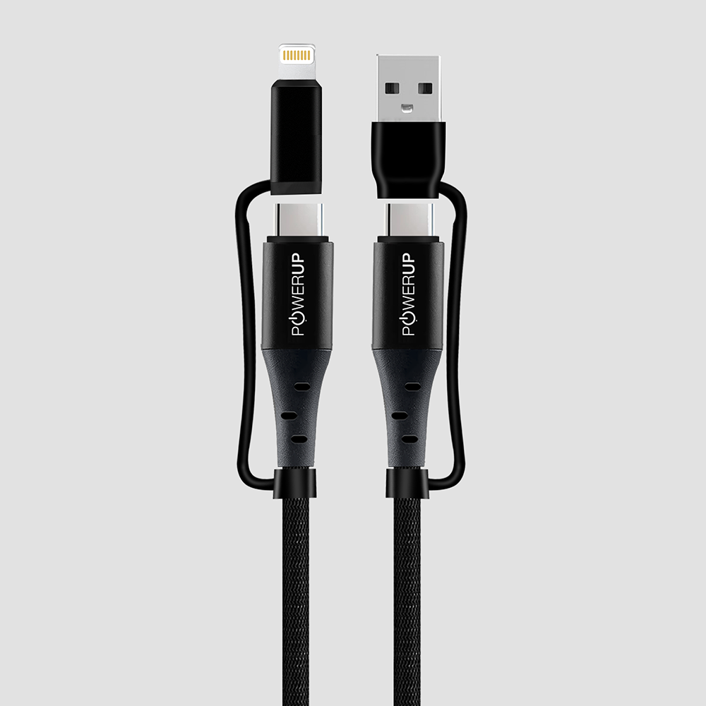 POWERUP 4IN1 Cable USB A | Type C to Type C | Lightning 1.5 Mtr