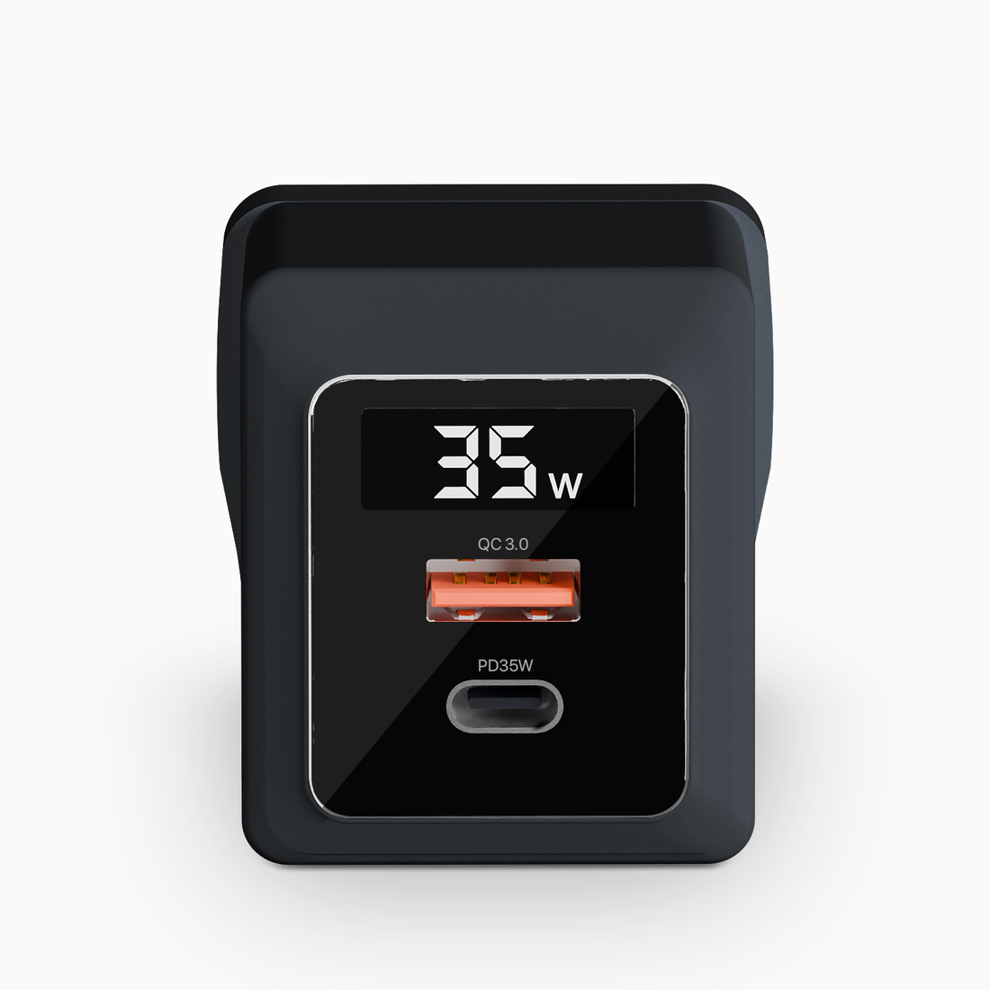 POWERUP 35W PD Type C + USB QC 3.0 with Display GaN Wall Charger - Black