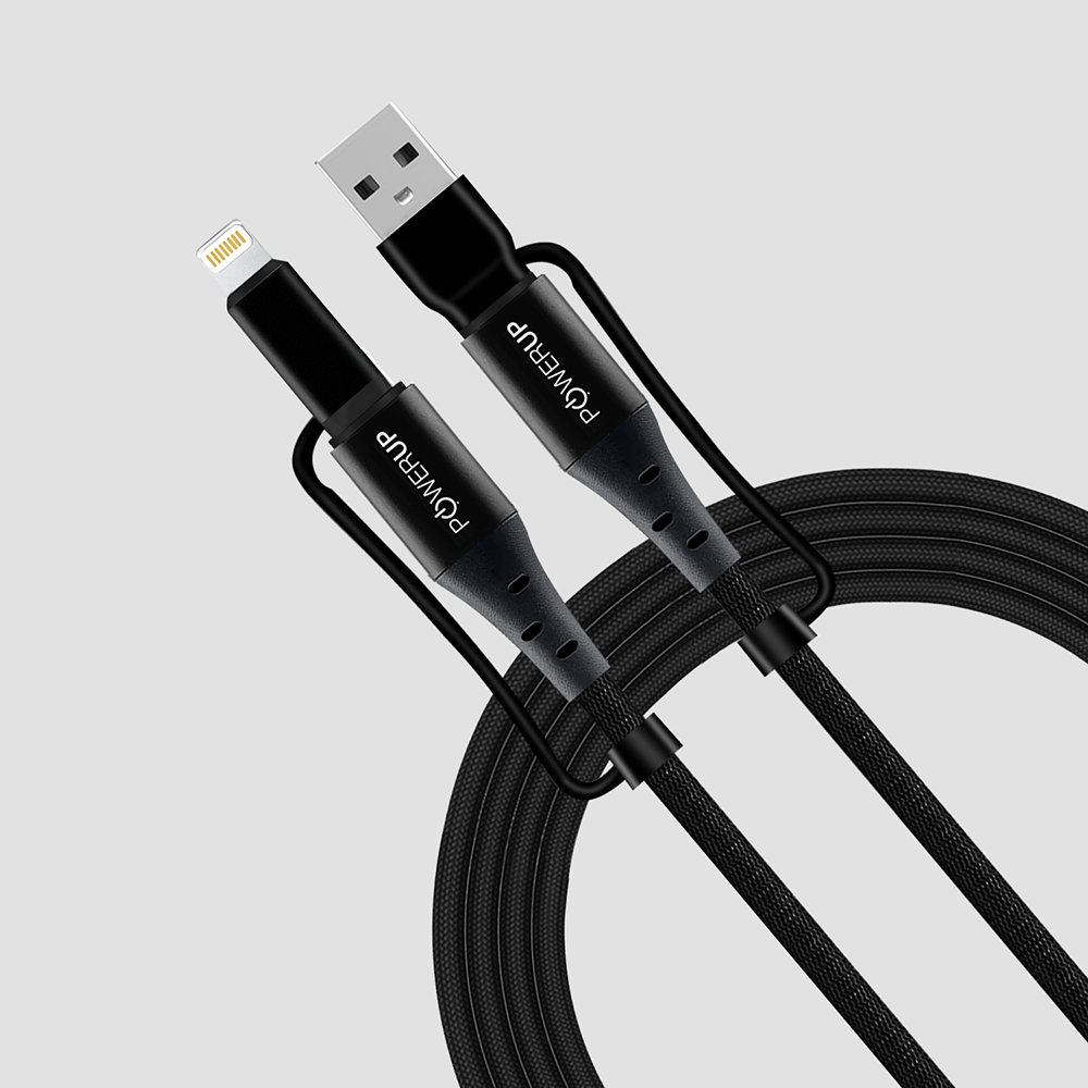 POWERUP 4IN1 Cable USB A | Type C to Type C | Lightning 1.5 Mtr