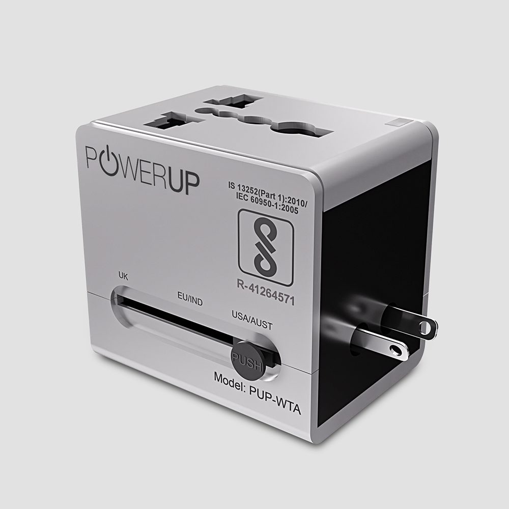 POWERUP World Travel Adapter with Dual USB Port + Type C Wall Charger