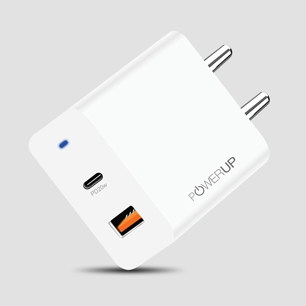 POWERUP Max Charge 20W PD Type C + USB QC 3.0 Wall Charger