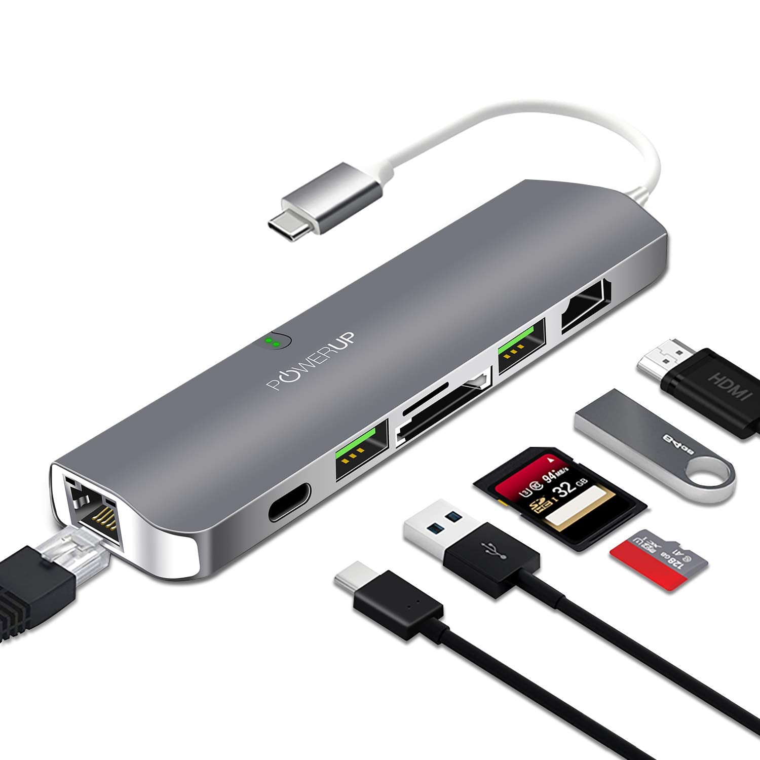 POWERUP 7IN1 Type C USB Hub Multi-Functional (Wired)