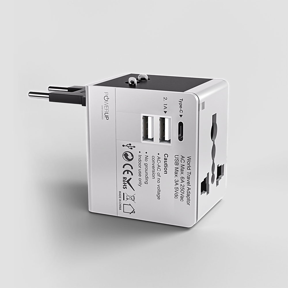 POWERUP World Travel Adapter with Dual USB Port + Type C Wall Charger