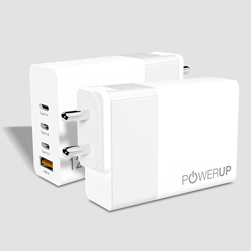 POWERUP Max Charge 120W 3 PD Type C + USB QC 3.0 GaN Wall Charger