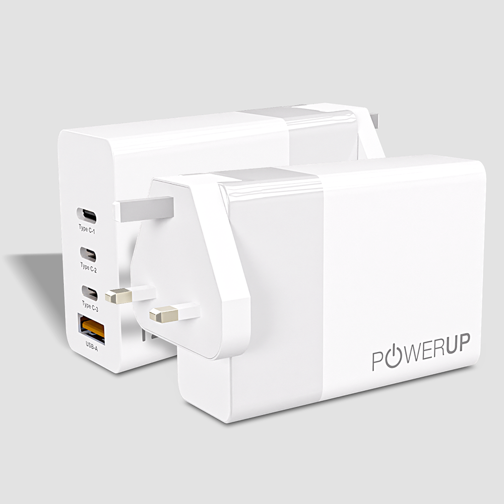 POWERUP Max Charge 120W 3 PD Type C + USB QC 3.0 GaN Wall Charger