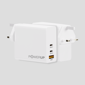 POWERUP Max Charge 65W Gan Charger Dual Type C PD + USB QC 3.0 Wall Charger