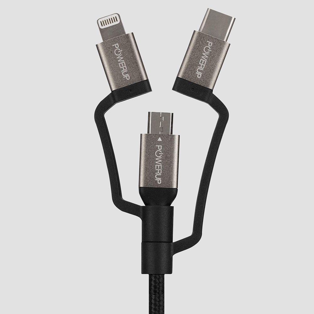 POWERUP 3IN1 Cable USB A to Micro USB | Type C | Lightning 12CM