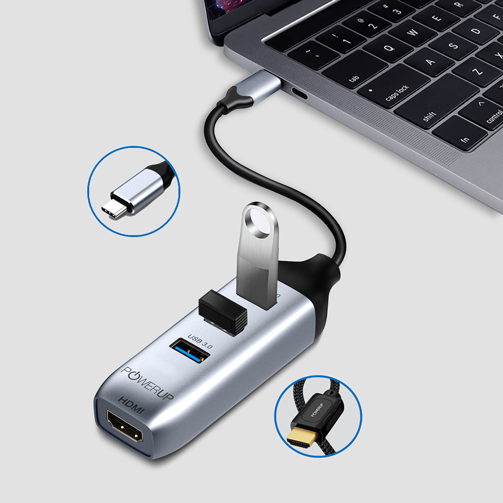 POWERUP Mini Splitter 4IN1 Type C USB Hub (HDMI/3USB)