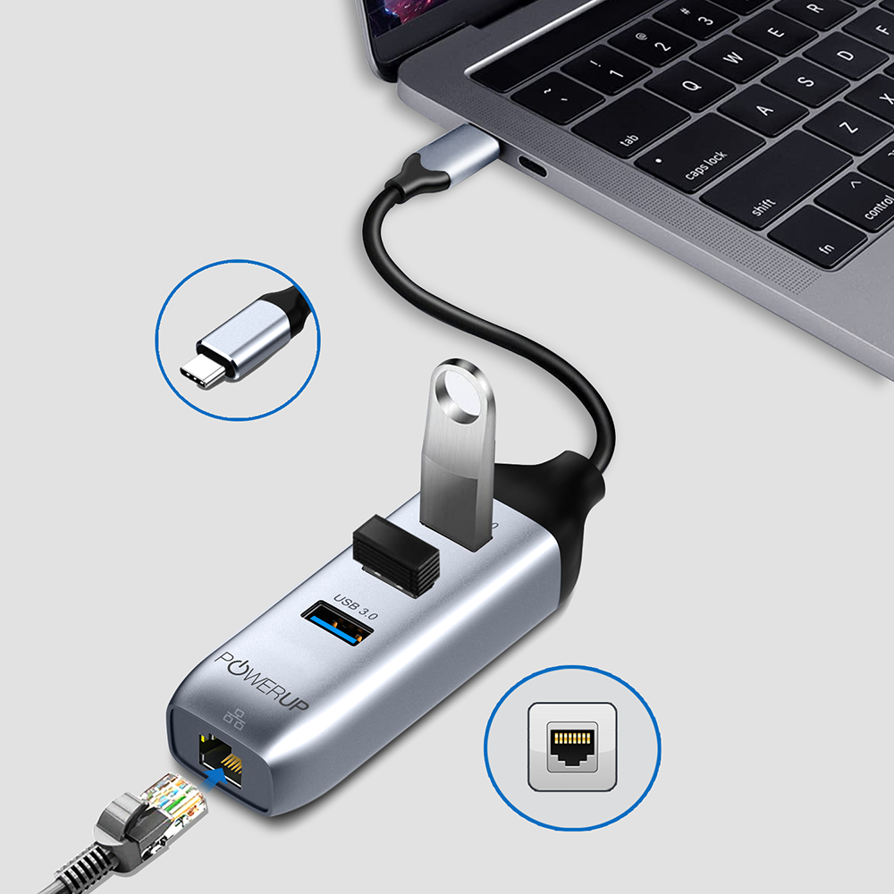 POWERUP Mini Splitter 4IN1 Type C USB Hub (LAN/3USB)